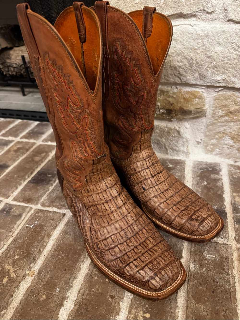 Lucchese Classics Caiman Belly Western Boots Mens 12 D Handmade USA Square Toe